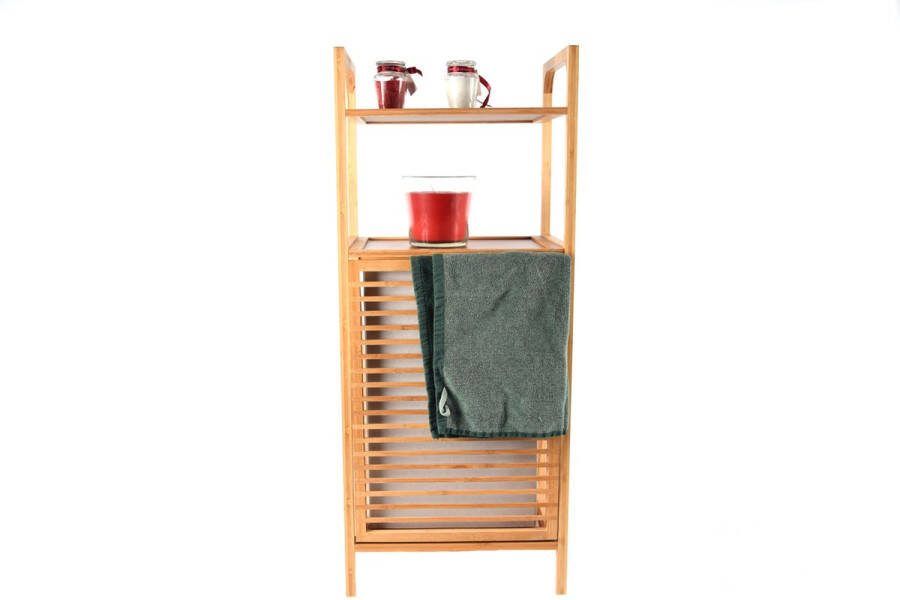 Discountershop Multifunctioneel Bamboe Badkamerrek met Geïntegreerde Opvouwbare Wasmand 28 Liter Stijlvol Duurzaam & Ruimtebesparend Rek Voor Badkamer