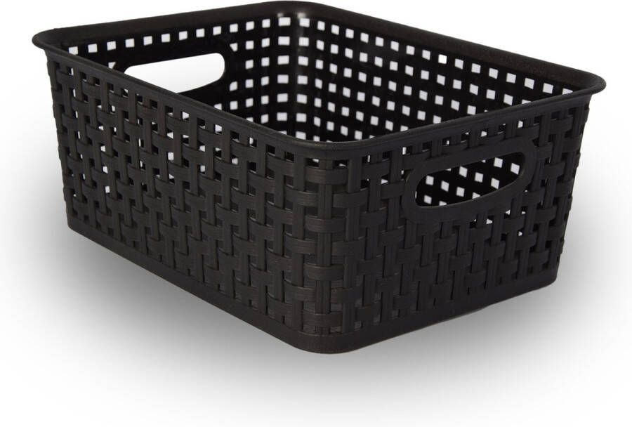 Discountershop Multifunctionele Zwarte Opbergbox met Gevlochten Design Kunststof Zonder Deksel 20cm x 11cm x 25cm Ideaal voor Slaapkamer Woonkamer en Speelgoedopslag