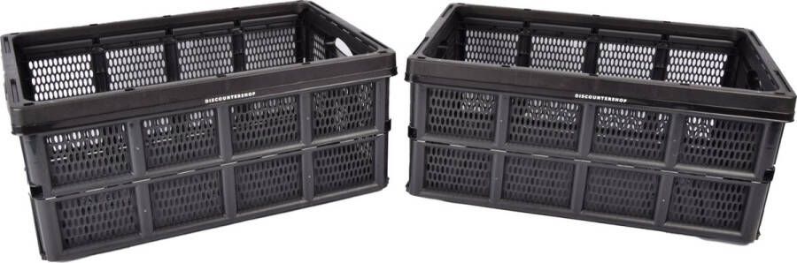 Discountershop Opvouwbare Vouwkrat 32 Liter Zwart Plastic Set van 2 Handvatten Compact en Duurzaam Kratten Kamperen Huishouden Klussen 50x21x33 cm