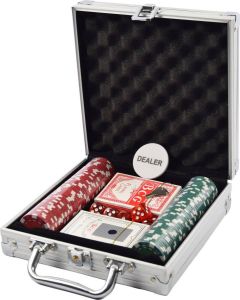Discountershop Poker set met aluminum koffer 100 poker chips pokerkoffer 5 dobbelstenen