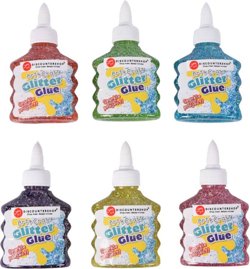 Discountershop Schitterende Glitterlijm Set voor Kinderen 6 Stuks in Kleuren (90ml) Multikleur Hobbylijm