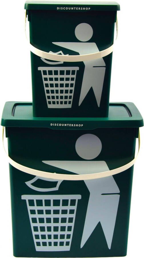 Discountershop Set van 2 Afsluitbare Vuilnisbak Gemaakt van Duurzaam Polypropyleen Groen Afvalzakhouder Ideaal voor Keuken en Badkamer| 100% Recyclebaar Inclusief Deksel Inhoud van 11 4.5 liter