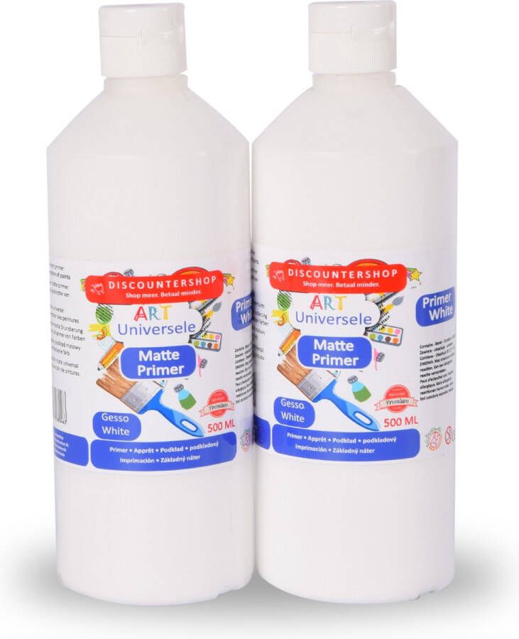 Discountershop Set van 2 Mat Primer Witte Verf 500ml voor Klussen en Speelgoed Ideaal voor Schilderspullen en DIY Projecten