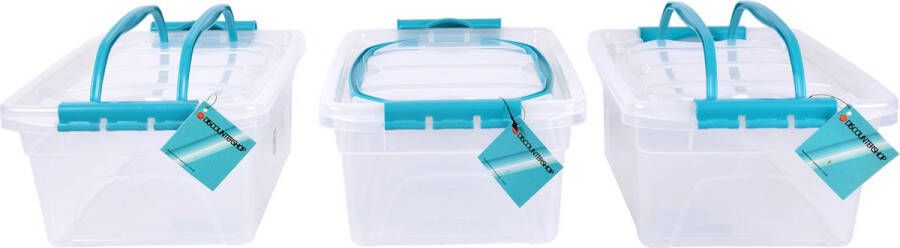 Discountershop Set van 3 Opbergbox met Deksel Transparant 5 Liter Kunststof met Sky Blauw Handvat 30x20.5x12.5cm Lichtgewicht Opbergruimte Voor Huishoudelijke Spullen