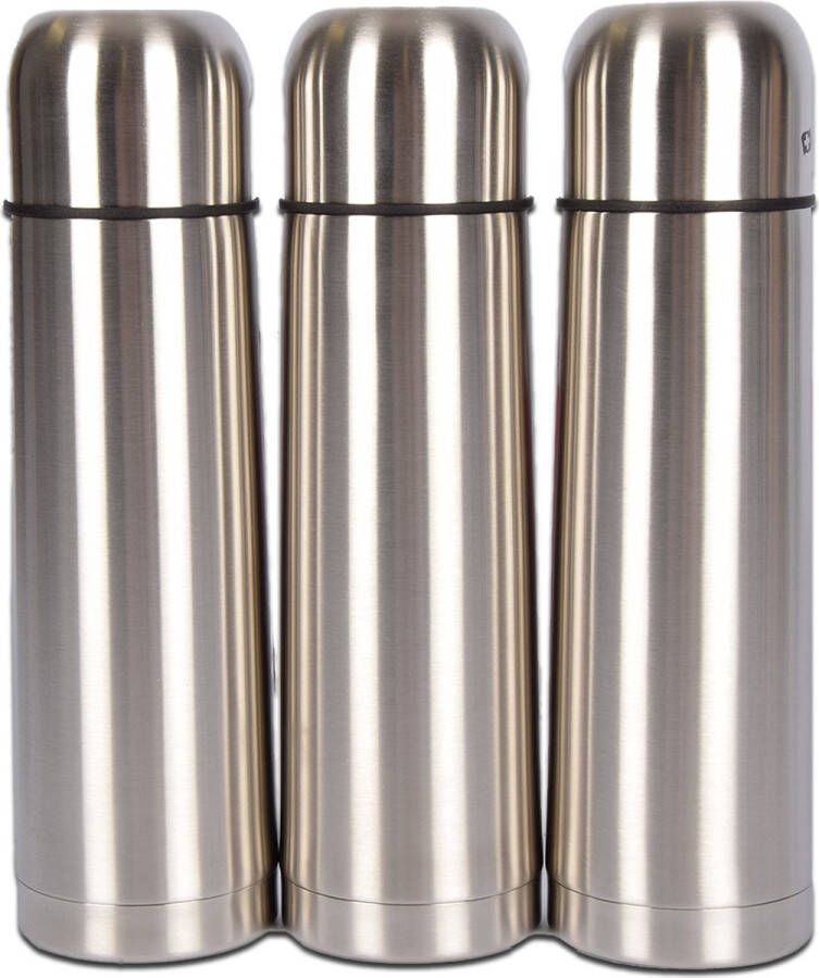 Merkloos Set van 3 RVS Thermosflessen 750 ml Dubbelwandige Isolatieflessen met Deksel Thermoskan voor Outdoor Activiteiten