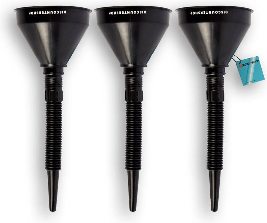 Discountershop Set van 3 Zwarte Trechters voor Auto en Motor Geschikt voor Olie en Brandstof Duurzaam Plastic Met Afneembare Filter Handige Afmetingen Inclusief Grote Trechter Ideaal voor Auto & Motor Kamperen & Outdoor