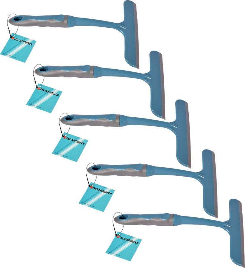 Discountershop Set van 5 Handmatige Raamwissers Multifunctionele Schoonmaakset (16cm x 2cm x 26cm ) Blauw