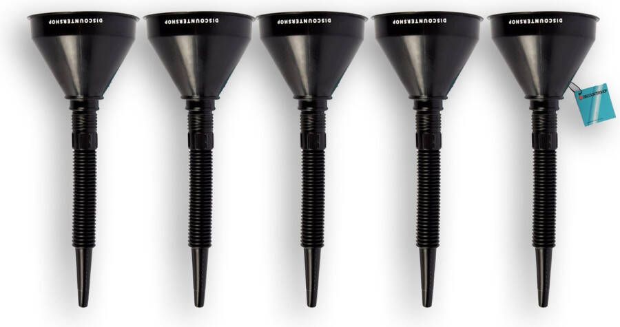 Discountershop Set van 5 Zwarte Trechters voor Auto en Motor Geschikt voor Olie en Brandstof Duurzaam Plastic Met Afneembare Filter Handige Afmetingen Ideaal voor Auto & Motor Kamperen & Outdoor