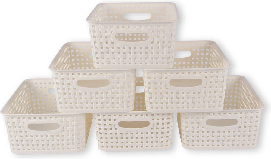 Discountershop Set van 6 Witte Kunststof Opbergboxen (19.5cm x 10.5cm x 25.5cm 5L) Perfect voor Organisatie in Huis!