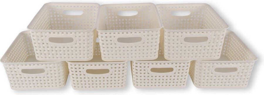 Discountershop Set van 7 Opbergmand Rattan 5L Met Handvatten – 25 5cm x 19 5cm x 10 5cm Voor de Kast Keuken Garage Lades en Woonkamer