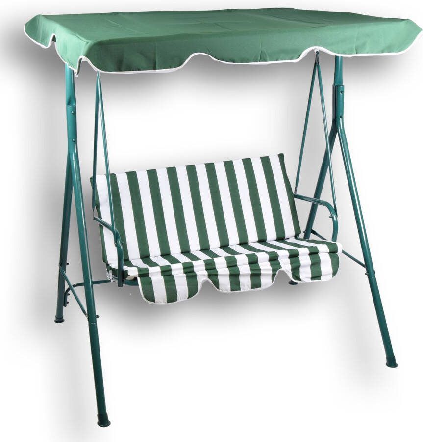 Discountershop Tuin Schommelbank 140cm x 110cm x 153cm Ideaal voor Tuin en Buiten – Groen Wit Buitenbank – Tuinbank tot 220kg