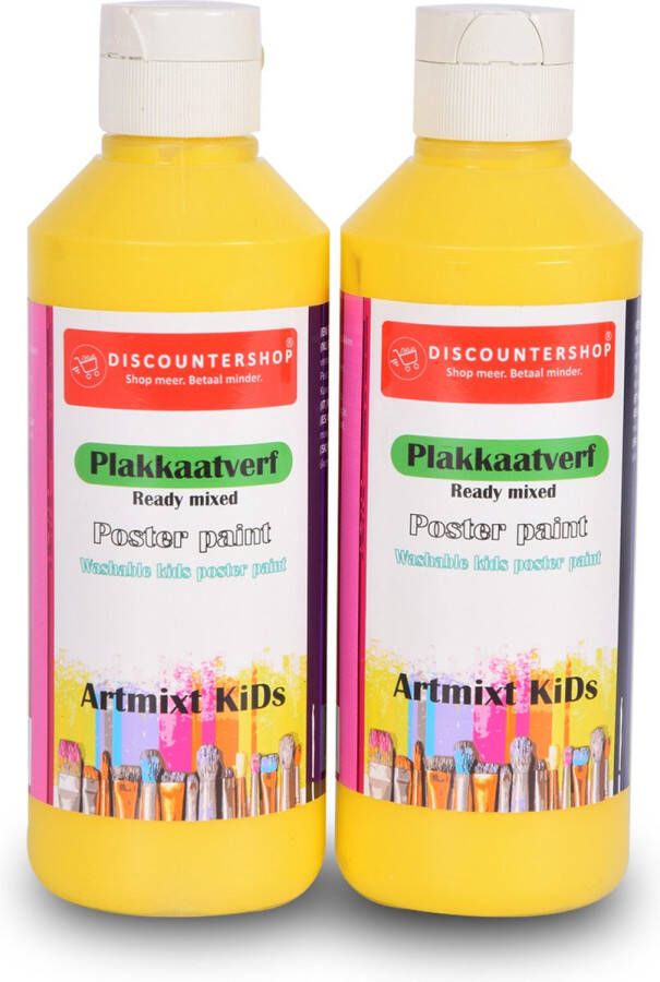 Discountershop Veelzijdige Plakkaatverf Set (2x 250 ml) Levendig Geel Waterbasis Kindvriendelijk Ideaal voor Creatieve Projecten van Alle Leeftijden