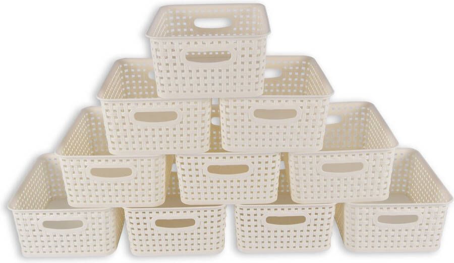 Discountershop Voordelverpakking: Set van 10 Witte Kunststof Opbergboxen (19.5cm x 10.5cm x 25.5cm 5L) Uw Complete Organisatieoplossing voor Elke Ruimte!