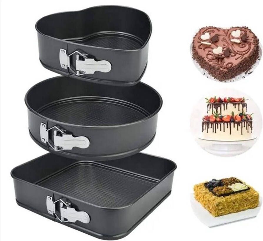 Disite Springvormen set Hart 22 cm Rond 24 Vierkant 26cm voor taarten en lekkernijen