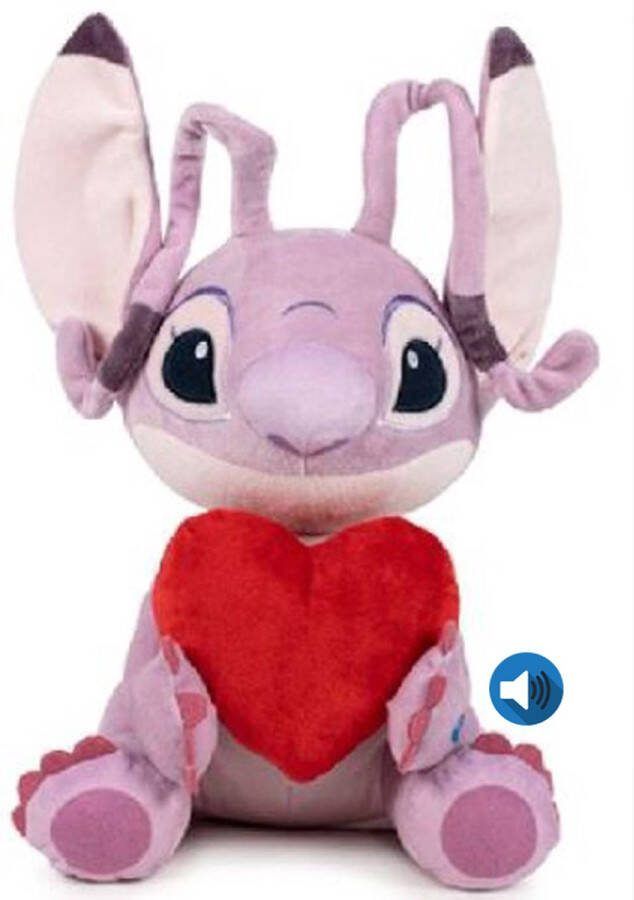 Disney Angel met Hart en Geluid Lilo & Stitch Pluche Knuffel 35 cm [Speelgoed knuffelbeer teddybeer beer knuffelpop knuffeldier voor kinderen jongens meisjes Valentijn Extra grote en zachte plush! Leroy Liefde Love Valentijnsdag Cadeau]