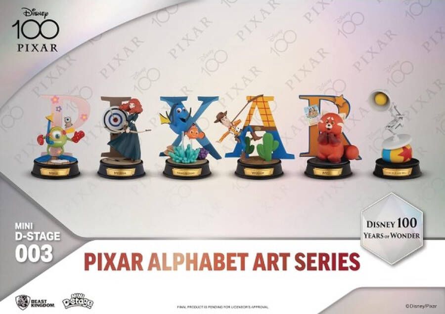 Disney Beast Kingdom Toys Pixar Mini Diorama Stage Statues 6pack 100 Years of WonderPixar Alphabet Art 10 cm Collectible Figure Multicolours