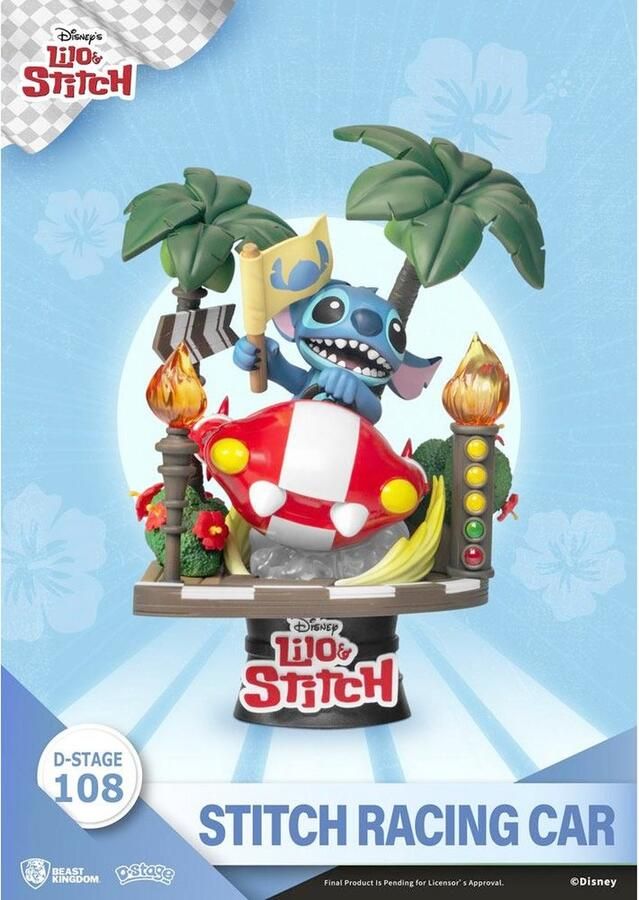 Disney Beast Kingdom Toys Lilo & Stitch DStage PVC Diorama Stitch Racing Car 15 cm Verzamelfiguur Multicolours