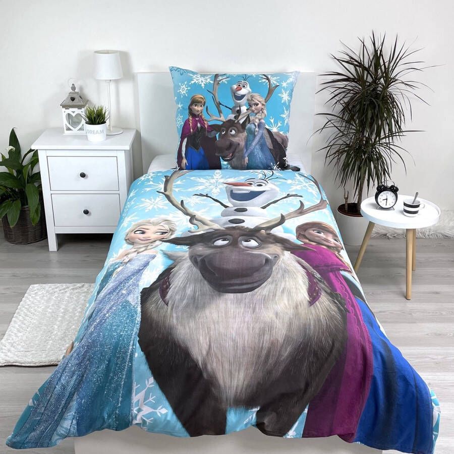 Disney Frozen dekbedovertrek 160 x 200 cm + 60 x 80 cm – Frozen “Snowflakes” Kinderdekbedovertrek –100% Katoen
