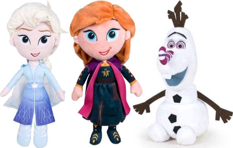 Disney Frozen Elsa + Anna + Olaf Pluche Knuffel 32 cm { 2 Plush Toy Speelgoed pop Knuffelpop Knuffeldier voor Kinderen Jongens Meisjes Anna Elsa Sven Olaf Sneeuwpop}
