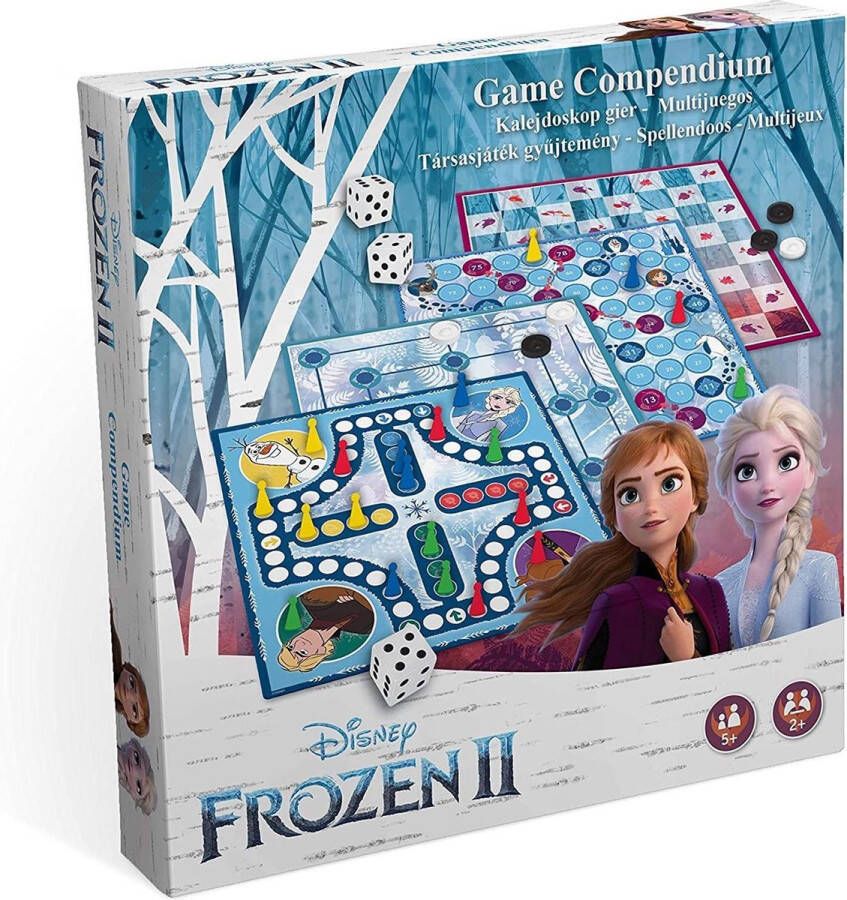 Disney Frozen II spellendoos 4-delig: ladderspel – molenspel dammen – ludo (mens-erger-je-niet)