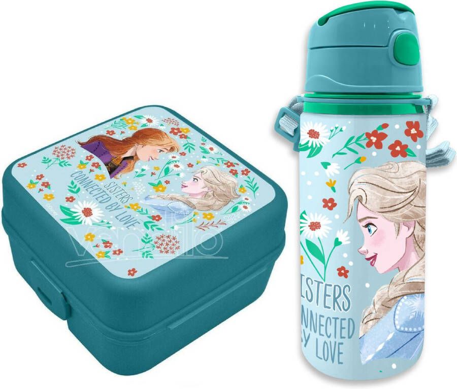 Disney Frozen lunchbox set voor kinderen 2-delig licht blauw kunststof aluminium Lunchboxen