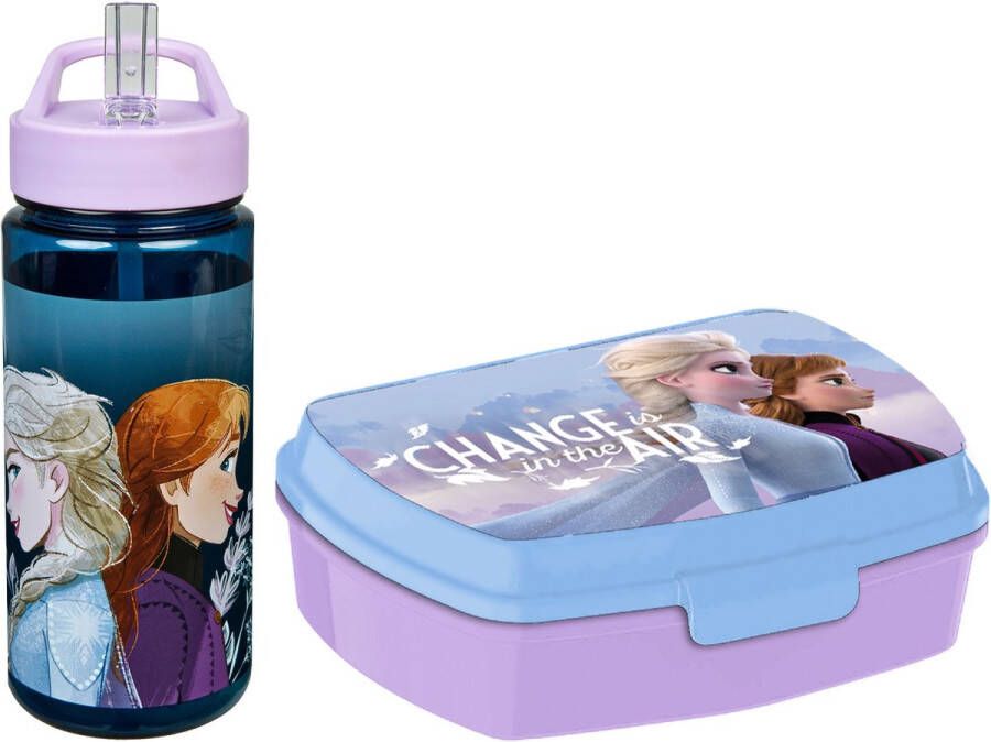 Disney Frozen lunchbox set voor kinderen 2-delig lila blauw kunststof Lunchboxen