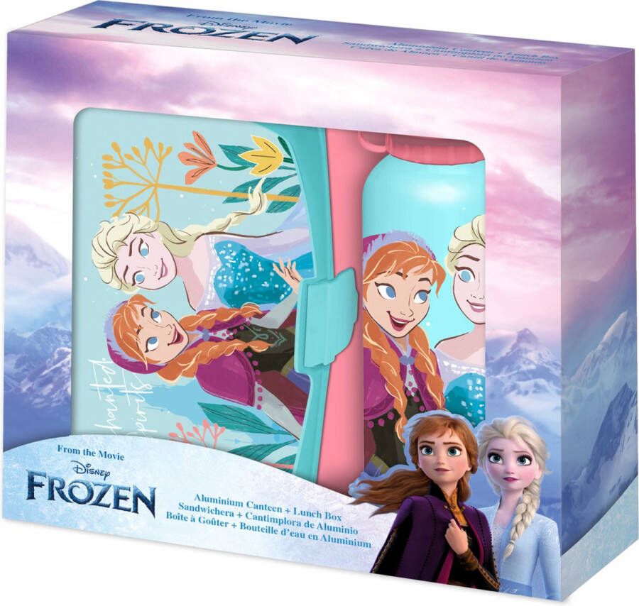 Disney Frozen lunchbox set voor kinderen 2-delig roze aluminium kunststof  Lunchboxen