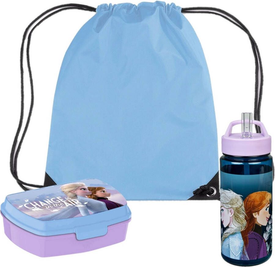 Disney Frozen lunchbox set voor kinderen 3-delig blauw lila incl. gymtas schooltas Lunchboxen
