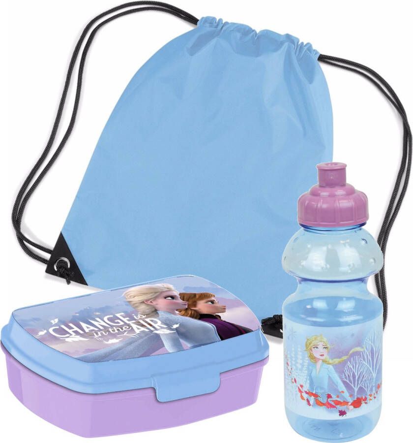 Disney Frozen lunchbox set voor kinderen 3-delig blauw lila incl. gymtas schooltas Lunchboxen