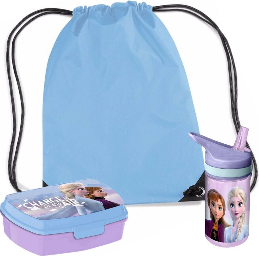 Disney Frozen lunchbox set voor kinderen 3-delig lila incl. gymtas schooltas Lunchboxen