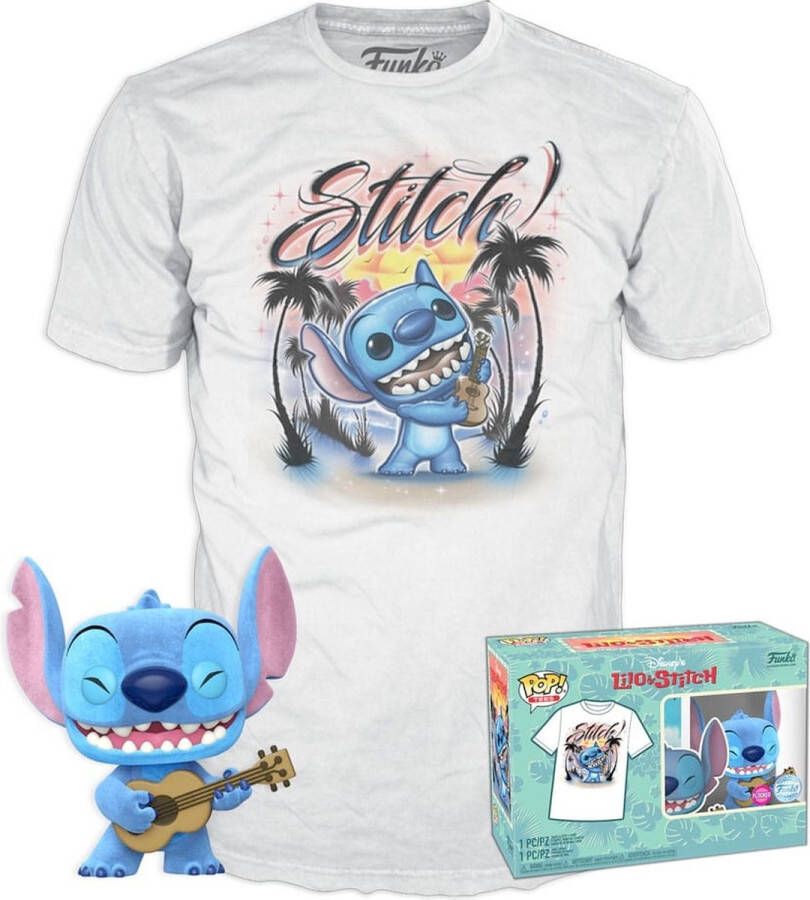 Disney Funko Lilo & Stitch POP! & Tee Box Ukelele Stitch Verzamelfiguur & T-shirt Set XL Wit