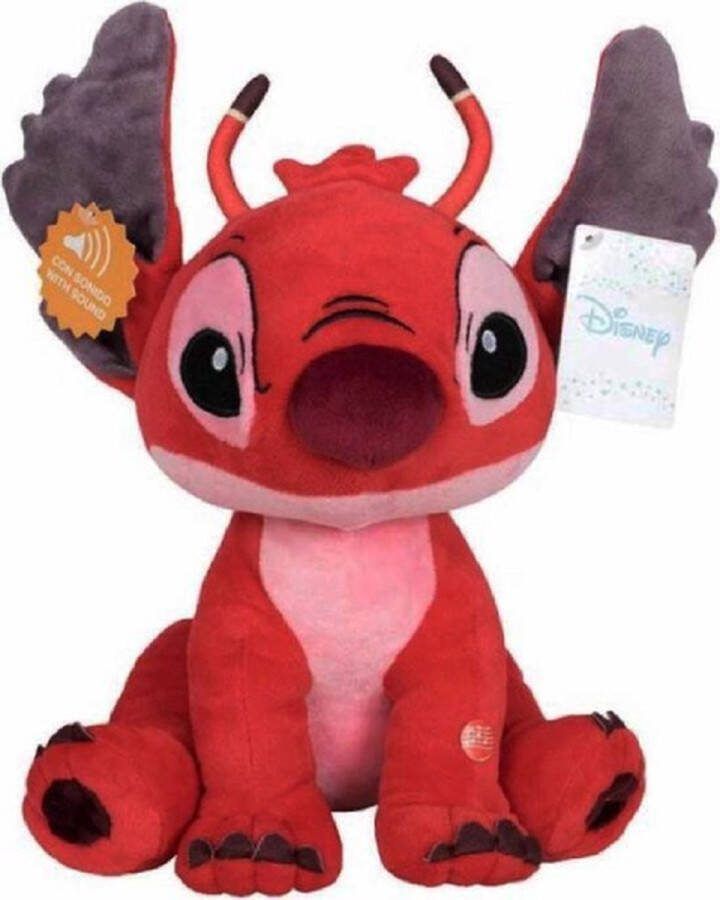 Disney Lilo en Stitch Knuffel Leroy met Geluid Extra groot Hoofd Rood 30 cm