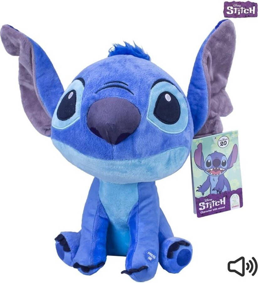 Disney Lilo en Stitch Knuffel Stitch met Geluid Extra groot Hoofd Blauw 30 cm
