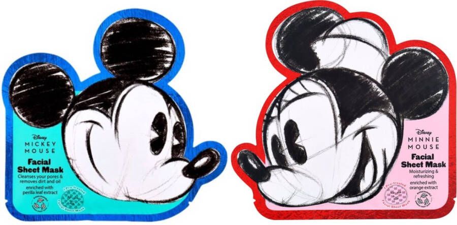 Disney Mickey en Minnie Mouse Gezichtsmasker Set Beleef Magische Huidverzorging met je Favoriete Figuren Face Mask 2 x 23 ml