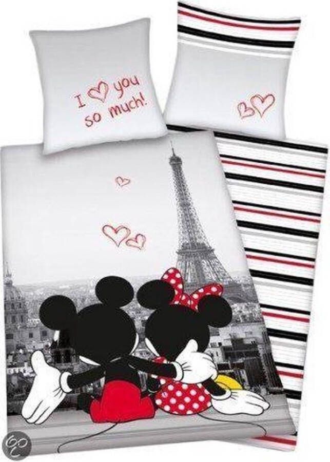 Disney Mickey & Minnie Mouse Paris Dekbedovertrek Eenpersoons 140x200 cm Grijs Rood