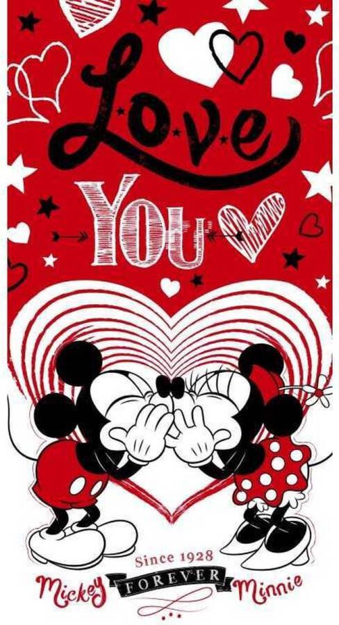 Disney Mickey en Minnie Mouse Strandlaken Love You Mickey & Minnie Forever Badhanddoek 70 x 140 cm