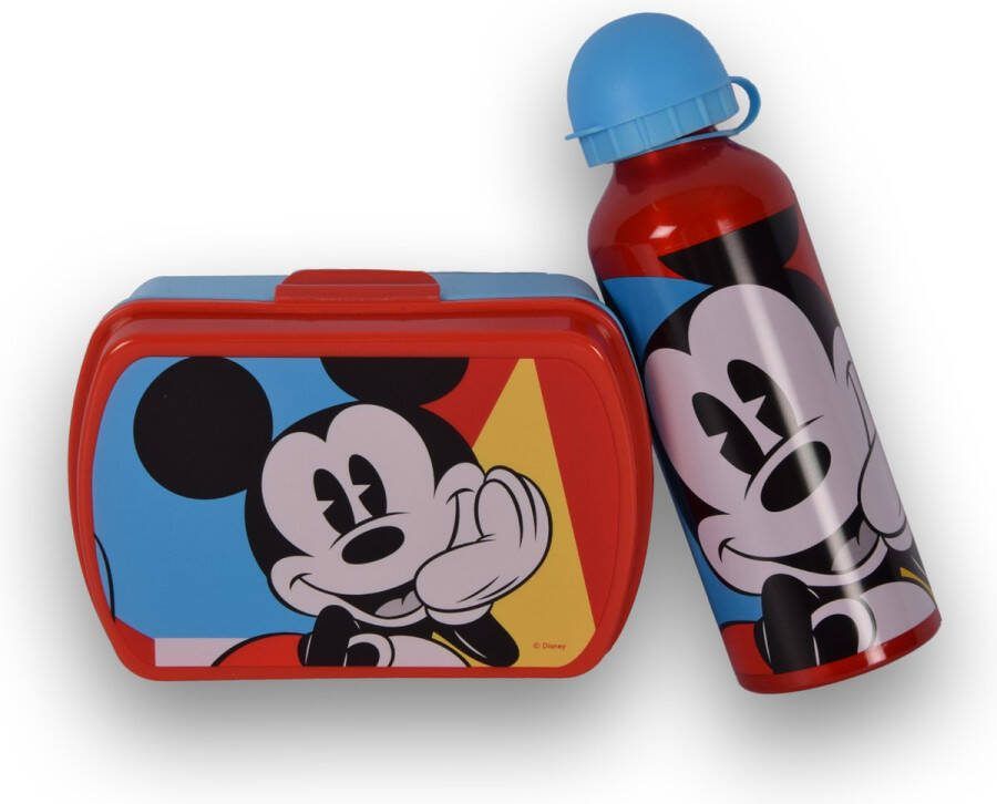 Disney Mickey Mouse Broodtrommel Set voor Kinderen Lunchset Met 3 Vakjes en 500 ml Drinkfles BPA Vrij Ideaal voor School