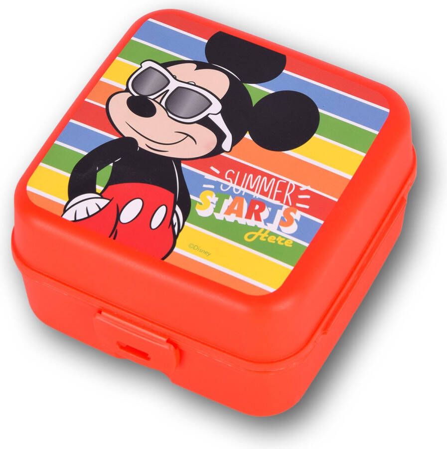 Disney Mickey Mouse Broodtrommel voor Kinderen Rood 1.5L met 3 Vakjes en Extra Bestekcompartiment BPA Vrij