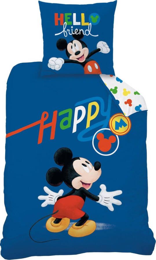 Disney Mickey Mouse Dekbedovertrek Happy Eenpersoons 140 x 200 cm Katoen
