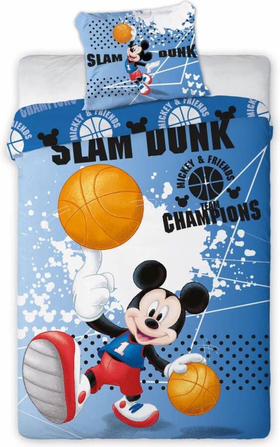 Disney Mickey Mouse Dekbedovertrek Slam Dunk Eenpersoons 140x200 cm Blauw