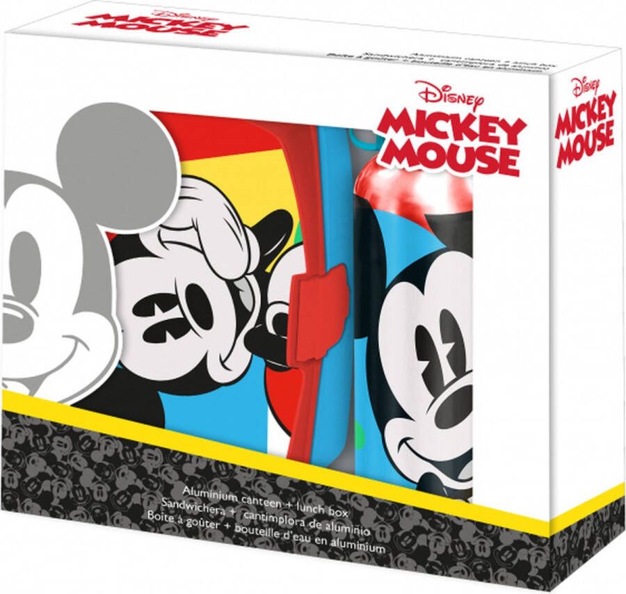 Disney Mickey Mouse lunchbox set voor kinderen 2-delig rood aluminium kunststof  Lunchboxen