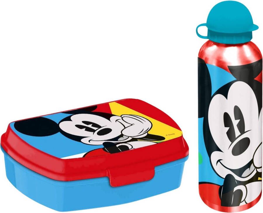 Disney Mickey Mouse lunchbox set voor kinderen 2-delig rood aluminium kunststof Lunchboxen