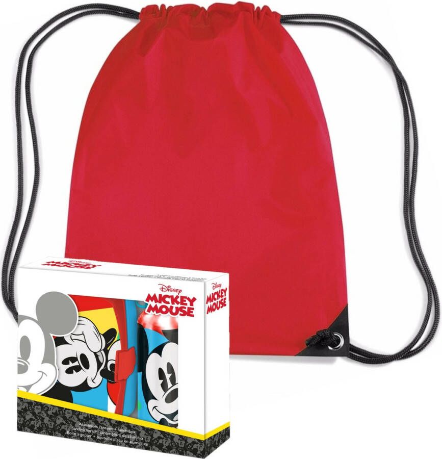 Disney Mickey Mouse lunchbox set voor kinderen 3-delig incl. gymtas schooltas rood Lunchboxen
