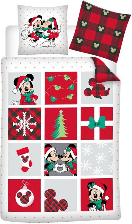 Disney Minnie & Mickey Mouse dekbedovertrek Kerst 140 x 200 cm 65 x 65 cm Katoen Flanel