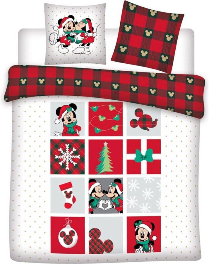 Disney Minnie & Mickey Mouse Dekbedovertrek Kerst Lits Jumeaux 240 x 220 + 2x 65 x 65 cm Katoen Flanel