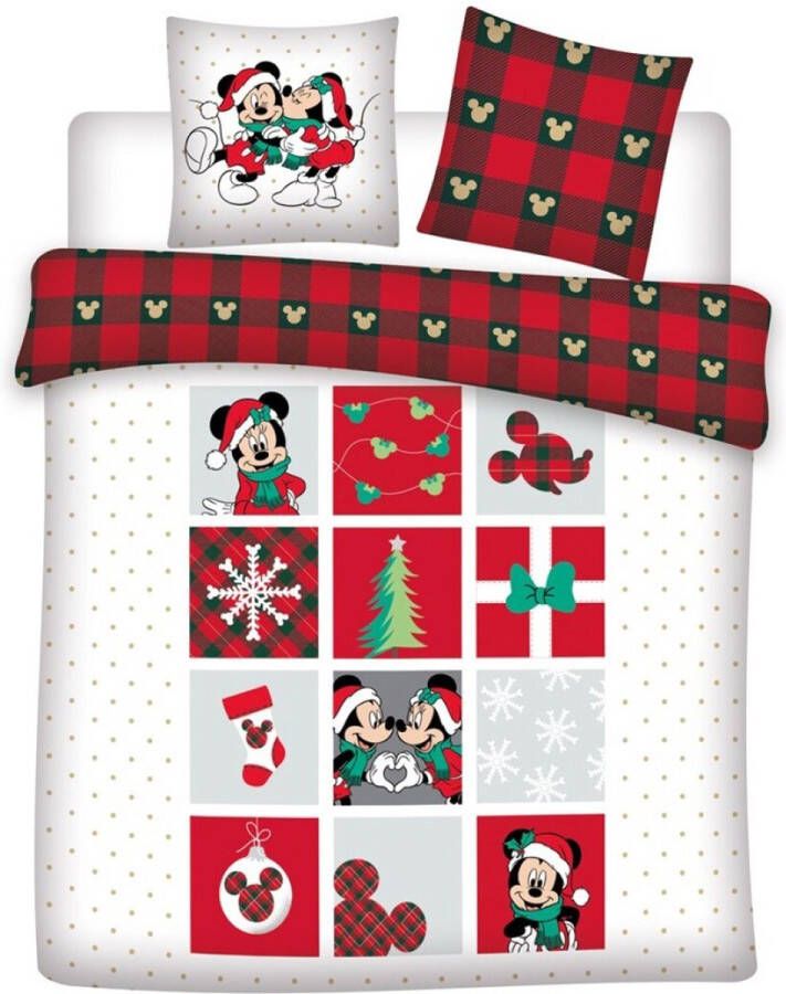 Disney Minnie & Mickey Mouse Dekbedovertrek Kerst 200 x 200 cm + 2 x 65 x 65 cm Katoen Flanel