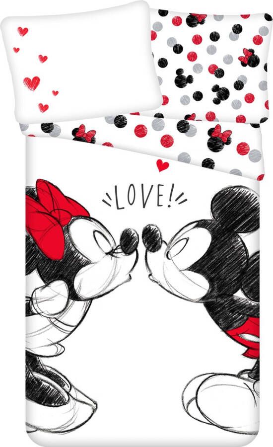 Disney Mickey en Minnie Mouse Dekbedovertrek Love 140 x 200 cm + 70 x 90 cm Katoen