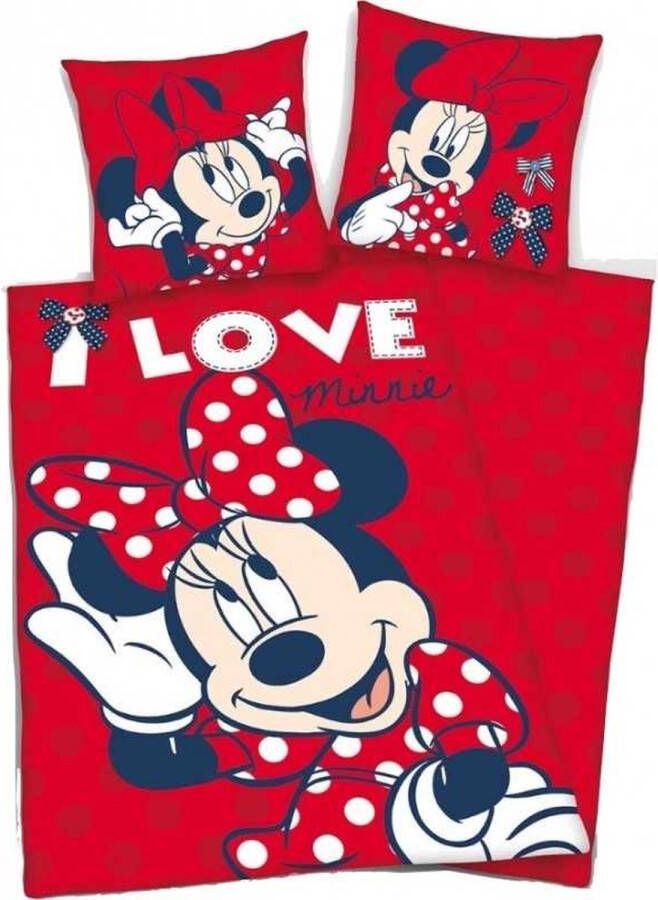 Disney Minnie Mouse dekbedovertrek eenpersoons Rode Stippels Dots 140 x 200 cm. I Love Minnie