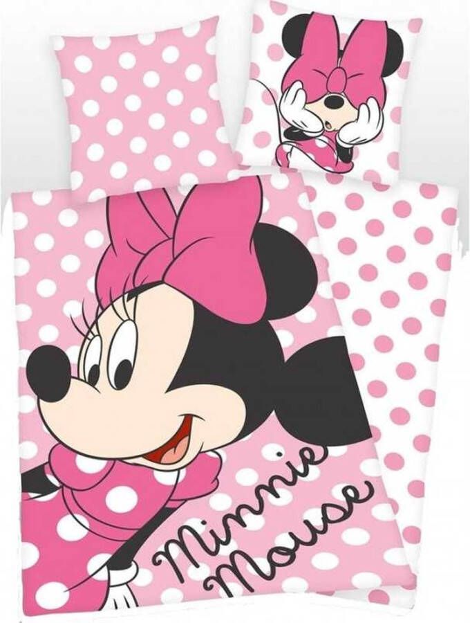 Disney Minnie Mouse dekbedovertrek eenpersoons Roze Stippels Dots 140 x 200 cm