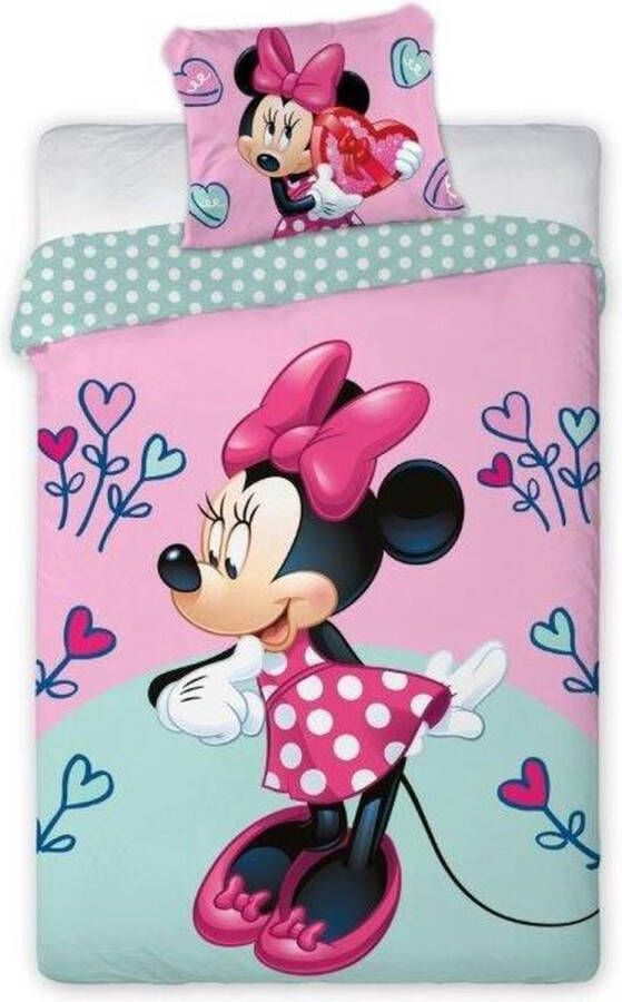 Disney Minnie Mouse Dekbedovertrek Flower Heart Eenpersoons 140 X 200 Cm Katoen